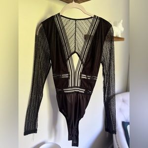 Lulus Black Sheer Lace Bodysuit, worn ~2x